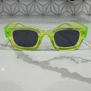 Neon Lime Transparent Rectangular Sunglasses